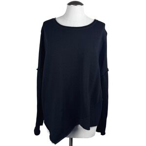 ALALA Women's Black Pullover Distressed Asymmetrical Hem Sweatshirt Top Size L